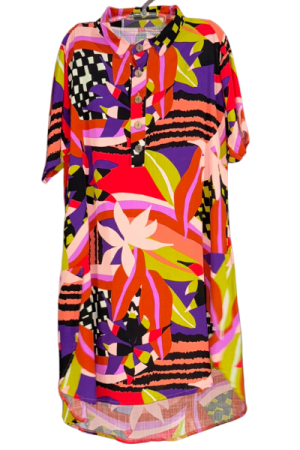Vestido Curto Recorte com Botões Estampado - GG