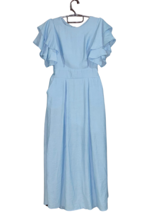 Vestido Longo de Manga Curta - Azul Claro - M